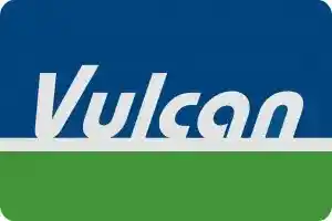 Vulcan water treatment product with blue and green design.