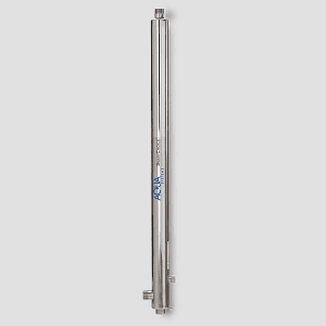 Stainless steel water testing probe for laboratory analysis.
