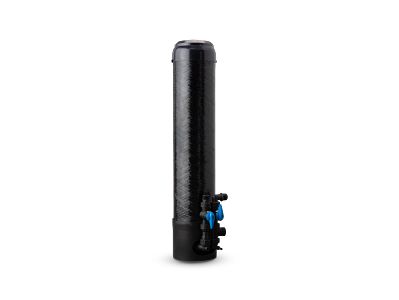 Black water filtration unit with blue valve for water treatment services.