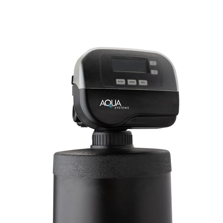 Aqua Systems water treatment control unit with digital display and buttons.