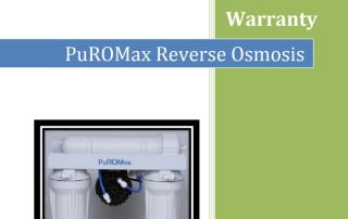 PuROMax Reverse Osmosis water filtration system with warranty label.