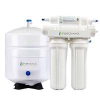 Water filtration system with two white filter units and a reverse osmosis unit.