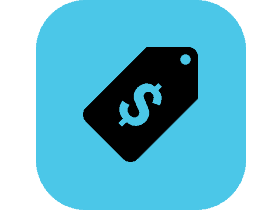 Price tag icon with dollar sign on a blue background.
