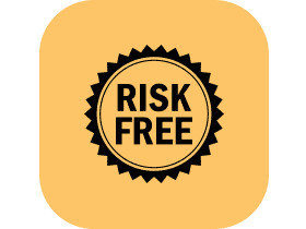 RISK FREE badge with black text on a yellow background.