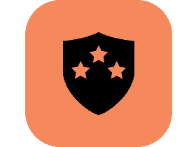 Shield icon with three stars, symbolizing protection and quality.