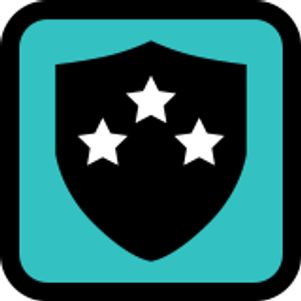Shield icon with three stars inside, symbolizing protection or quality assurance.