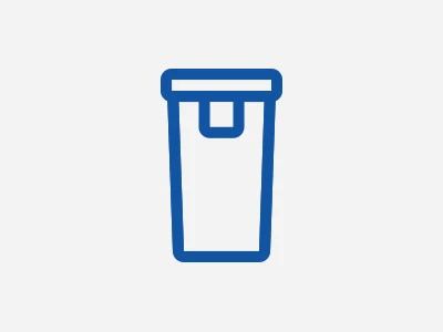 Simple blue outline of a trash can icon on a white background.