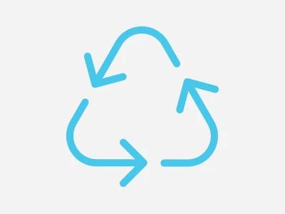 Recycle symbol in blue on a light gray background.