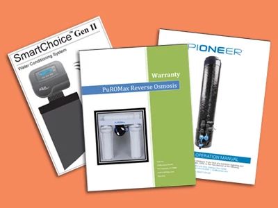 Three water treatment device manuals for SmartChoice, PurMax Reverse Osmosis, and Pioneer.